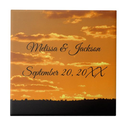 Wedding Keepake Bright Orange Abend Sky Sunset Fliese (Vorderseite)
