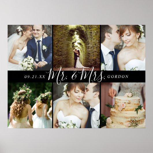Wedding Keepake Mr. und Mrs. 6 Foto Collage Poster (Vorne)