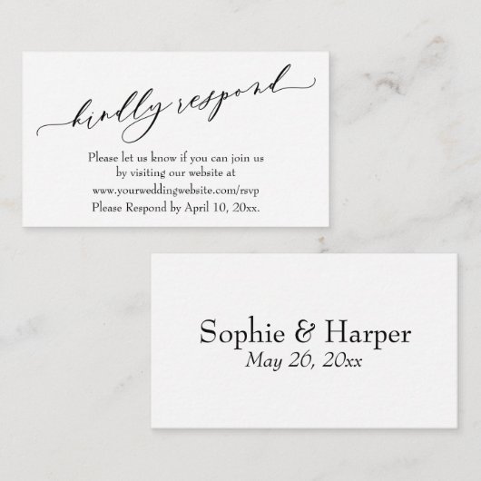 Wedding Kindly Respond Online Luxury Script Begleitkarte (Vorne/Hinten)