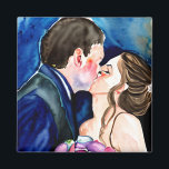 Wedding Kiss Watercolor Art Magnet<br><div class="desc">Niedliches Paar küsst mit einer Aquarellkunst.</div>