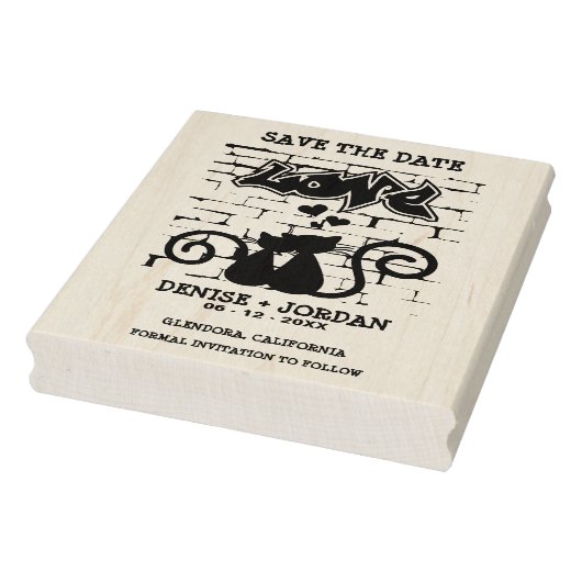 Wedding Kittens in love on Graffiti Wall Design Gummistempel (Stempel)