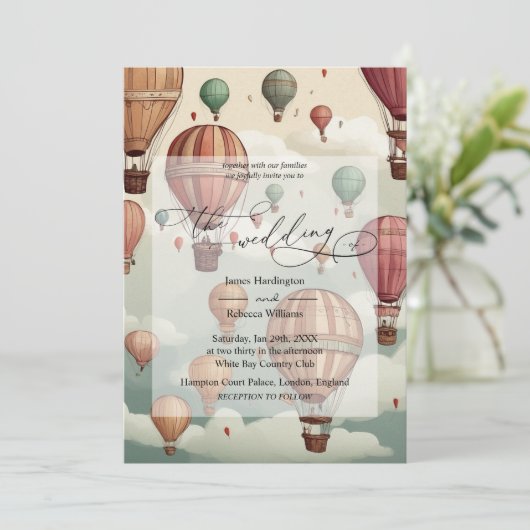 Wedding laden Design Whimsical Hot Air Ballon Einladung (Stehend Vorderseite)
