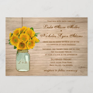 Wedding Land-rustikale Weckglas-Sonnenblumen Einladung