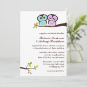 Wedding Lavendel-und Minzen-Eulen Einladung (Stehend Vorderseite)