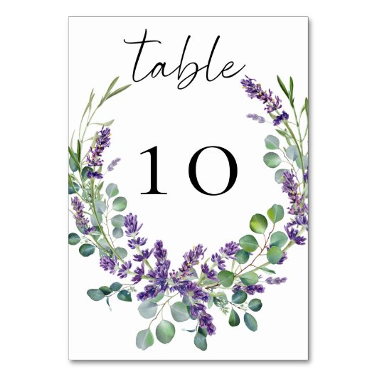 Wedding lavender florals eucalyptus greenery tischnummer (Rückseite)