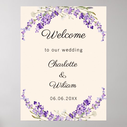 Wedding lavender watercolored cream welcome poster (Vorne)