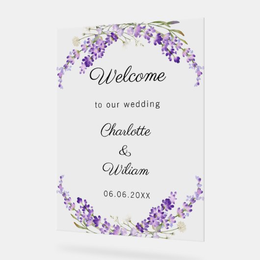 Wedding lavender watercolored welcome acrylschild (Winkel)