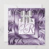 Wedding Leaf Floral Lila Silver Bow 2 Einladung (Vorderseite)