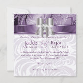 Wedding Leaf Floral Lila Silver Bow 2 Einladung (Rückseite)