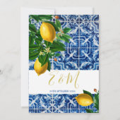 Wedding Lemons Blue White Tiles Tuscan Elegante Einladung (Rückseite)