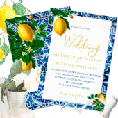 Wedding Lemons Blue White Tiles Tuscan Elegante Einladung