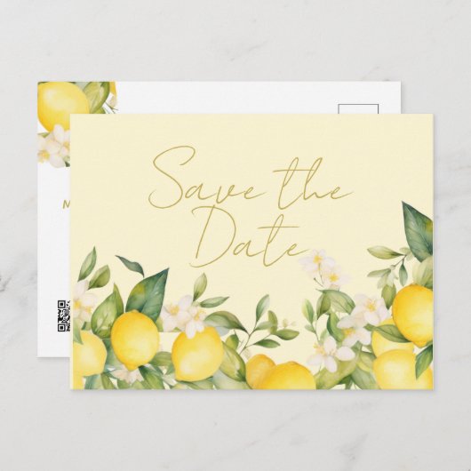 Wedding Lemons Citrus Save the Date Ankündigungspostkarte (Vorne/Hinten)