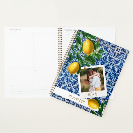 Wedding Lemons Foto Blue White Tiles Elegant Planer (Anzeige)