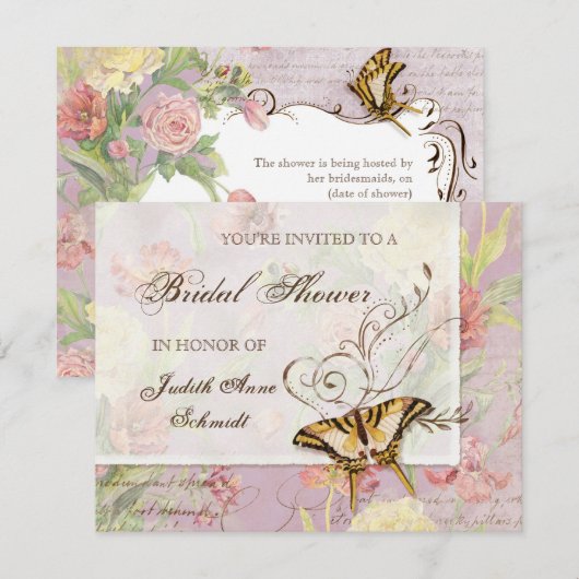 Wedding Les Fleurs Einladung (Vorne/Hinten)