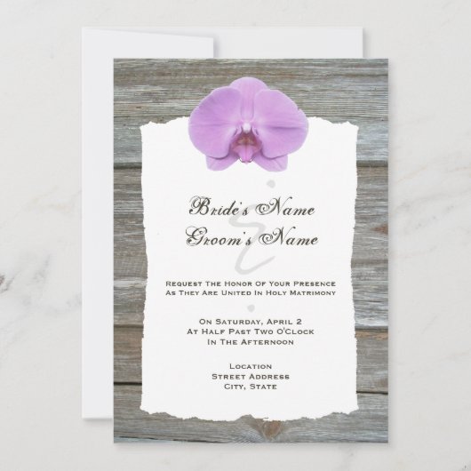 Wedding Lila Orchid & Barnwood Einladung (Vorderseite)