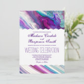 Wedding Lila und Aqua-abstrakter Farben-Wirbel Einladung (Stehend Vorderseite)