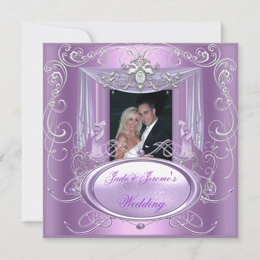 Wedding Lilac Lila Pink Silver Verziert Elegant Einladung (Vorderseite)
