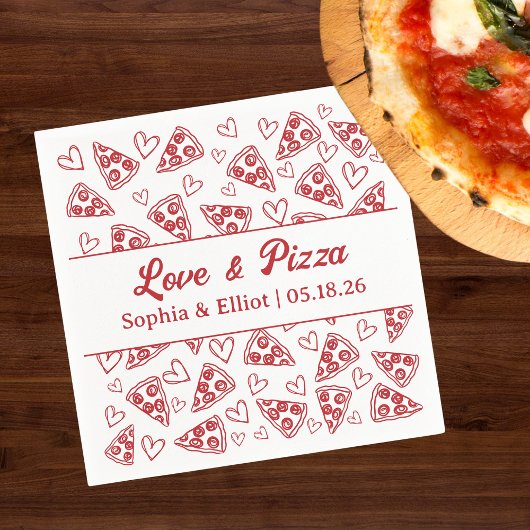 Wedding Love and Pizza Hand Drawn Red Fun Trendy Serviette