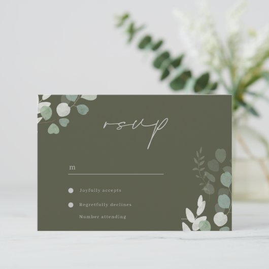 Wedding Luxury: Divine Olive Greenery Wedding RSVP Karte (Stehend Vorderseite)