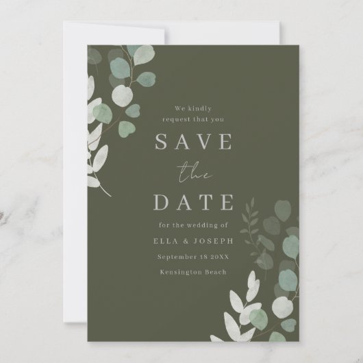 Wedding Luxury: Divine Olive Greenery Wedding Save The Date (Vorderseite)