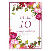 Wedding Magenta Pink Coral Floral Tischnummer (Rückseite)