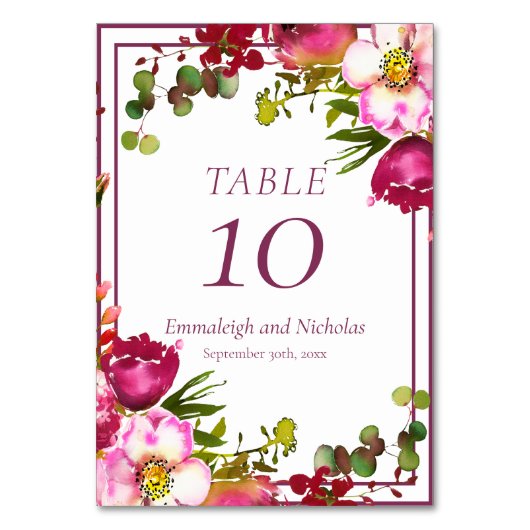 Wedding Magenta Pink Coral Floral Tischnummer (Vorderseite)