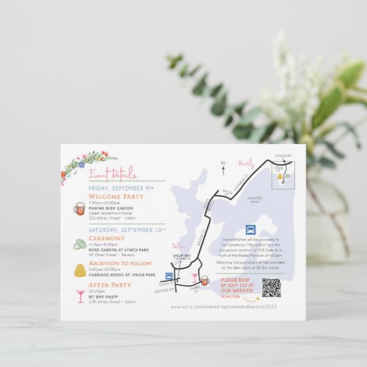 Wedding Map Enclosure Card - Custom Design Rebecca Begleitkarte (Stehend Vorderseite)
