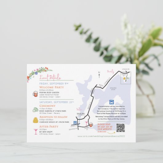 Wedding Map Enclosure Card - Custom Design Rebecca Begleitkarte (Stehend Vorderseite)