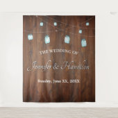 Wedding Mason Jar Lights Barn Wood Hintergrund Wandteppich (Vorderseite)