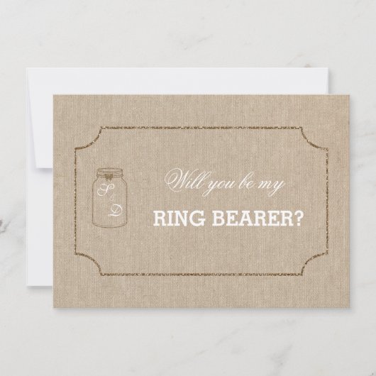 Wedding Mason Jar Linen Leinwand RING BEARER Einla Einladung (Vorderseite)