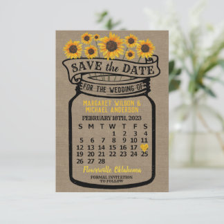 Wedding Mason Jar Sonnenblume Februar 2023 Kalende Save The Date