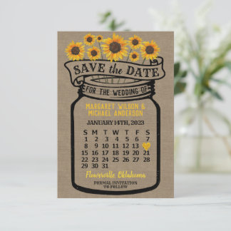 Wedding Mason Jar Sonnenblumen Januar 2023 Kalende Save The Date