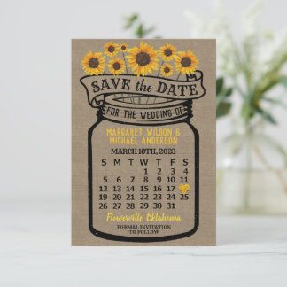 Wedding Mason Jar Sonnenblumen März 2023 Kalender Save The Date