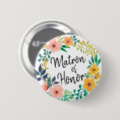 Wedding | Matrone der Watercolor-Blumen-| der Ehre Button (Vorne & Hinten)