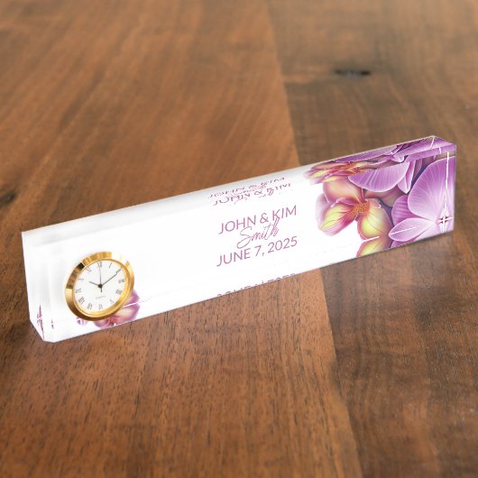 Wedding Memento Desk Namplate mit Uhr Namensplakette (Seite)