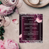Wedding Menu burgundy silberne Blume Flyer