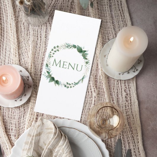 Wedding Menu Card with Botanical Wreath Design Menükarte