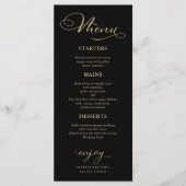 Wedding Menu Elegant Black Gold Foil Script Menükarte (Vorderseite)