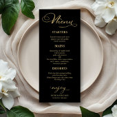 Wedding Menu Elegant Black Gold Foil Script Menükarte