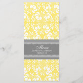 Wedding Menu Lemon Gray Damask Menükarte (Rückseite)
