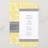 Wedding Menu Lemon Gray Damask Menükarte (Vorne/Hinten)