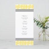 Wedding Menu Lemon Gray Damask Menükarte (Stehend Vorderseite)