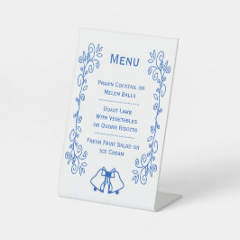 Wedding Menu Pedestal Sign Blue Sapphire Bells Sockelschild