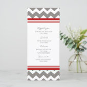 Wedding Menu Red Gray Zickzack Menükarte (Stehend Vorderseite)