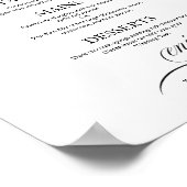 Wedding Menu Signieren Chic Black Script Poster (Ecke)