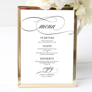 Wedding Menu Signieren Chic Black Script Poster