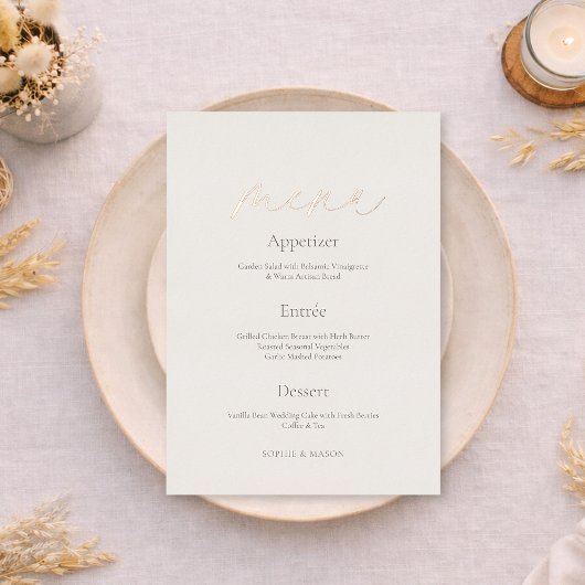 Wedding Menu with Real Gold Foil | Minimal Ivory Folieneinladung