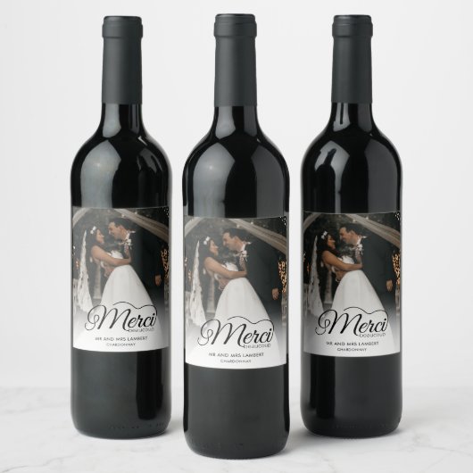 Wedding Merci Beaucoup Foto Bevorzugung Weinetikett (Flaschen)