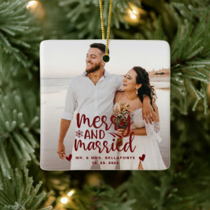 Wedding Merry and Married Christmas Photo Ceramic  Keramikornament