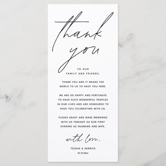 Wedding Minimalist Wedding Dinner Thank You Card Programm (Vorderseite)